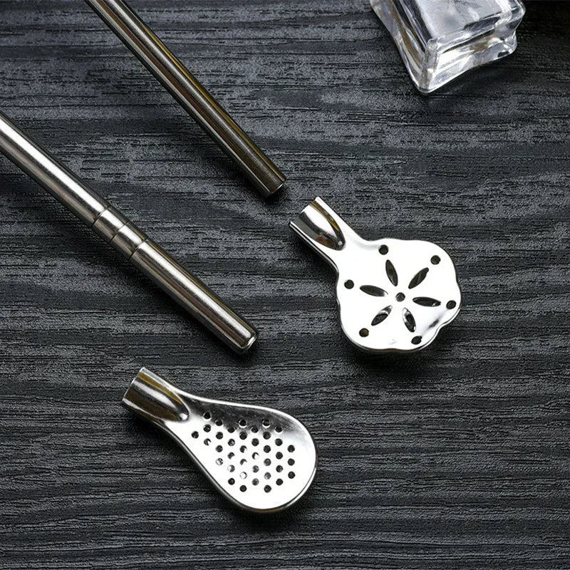 Stainless Steel Drinking Straw Spoon Tea Filter Detachable Reusable Metal Straws with Brush Drinkware Bar Party Tool Accessories