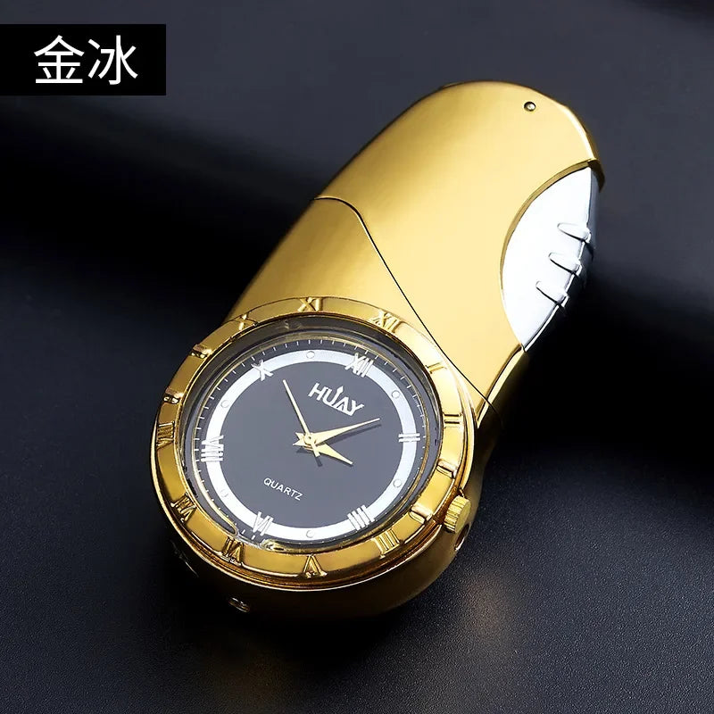 Luxury Gold Watch Jet Lighter Torch Turbo Gas Lighter Windproof Cigar Cigarette Metal Lighter LED Gasolin Butane Cigarette Acce