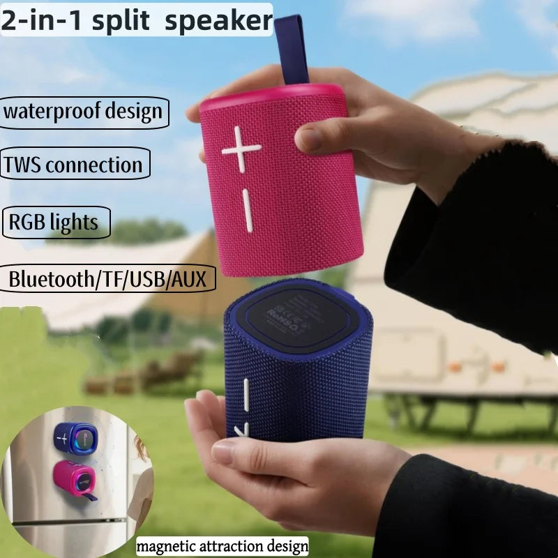 2-in-1 Split Design Portable Bluetooth Speaker Magnetic Attraction Outdoor Waterproof TF/USB/AUX RGB Lights, TWS HIFI Soundbox