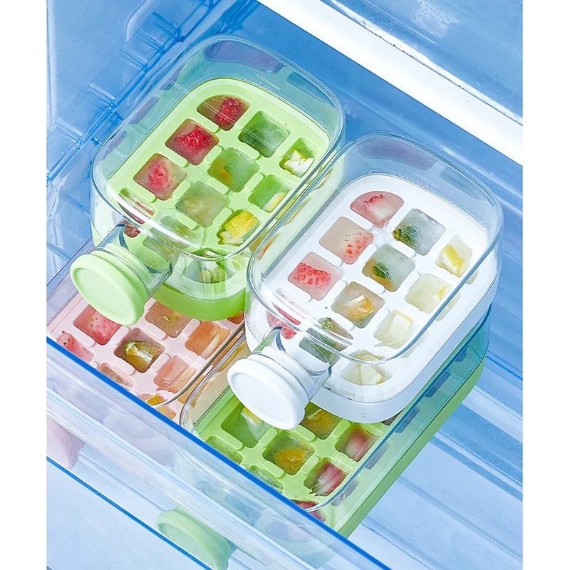Portable 2-in-1 Ice Cube Mold Summer Cold Water Bottle with Straw Zero Contact Easy Demould Silicone Ice Cube Maker