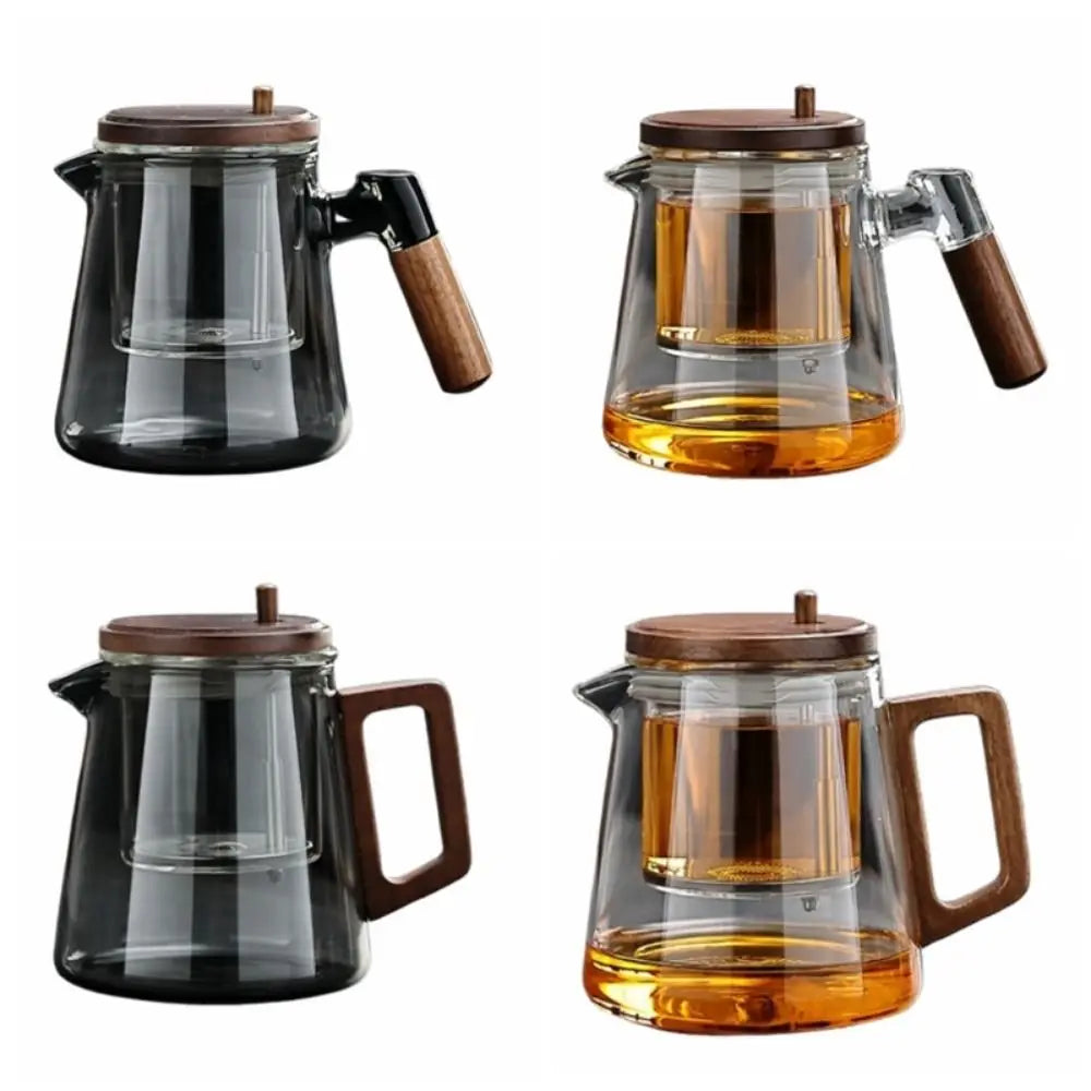 Creative Tea separation Glass Teapot Heat Resistant 650ML Lazy Kungfu Drip Teapot Tea Water Separation with Wooden Handle