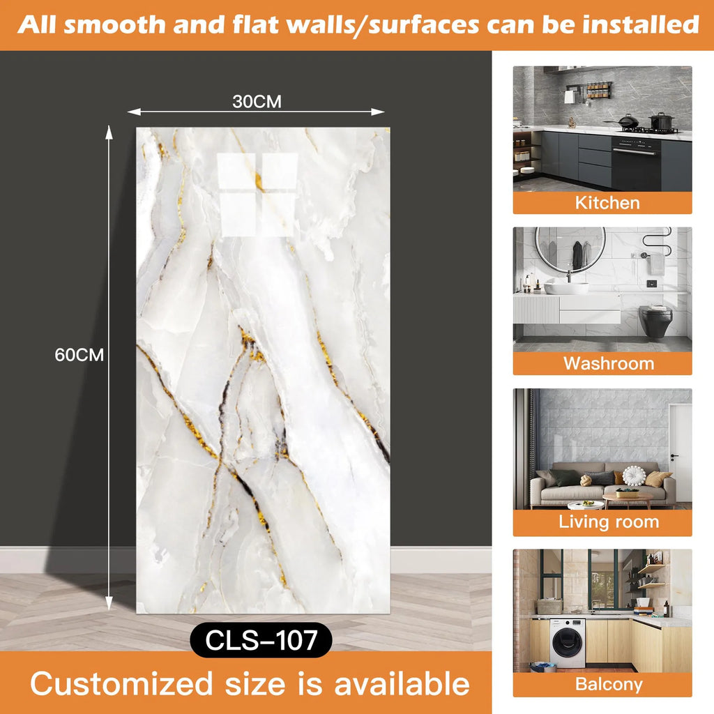 30x60/30cm Kitchen Self Adhesive Marble Tiles Wall Stickers Waterproof PVC Floor Tile Sticker Living Room Bathroom Decor