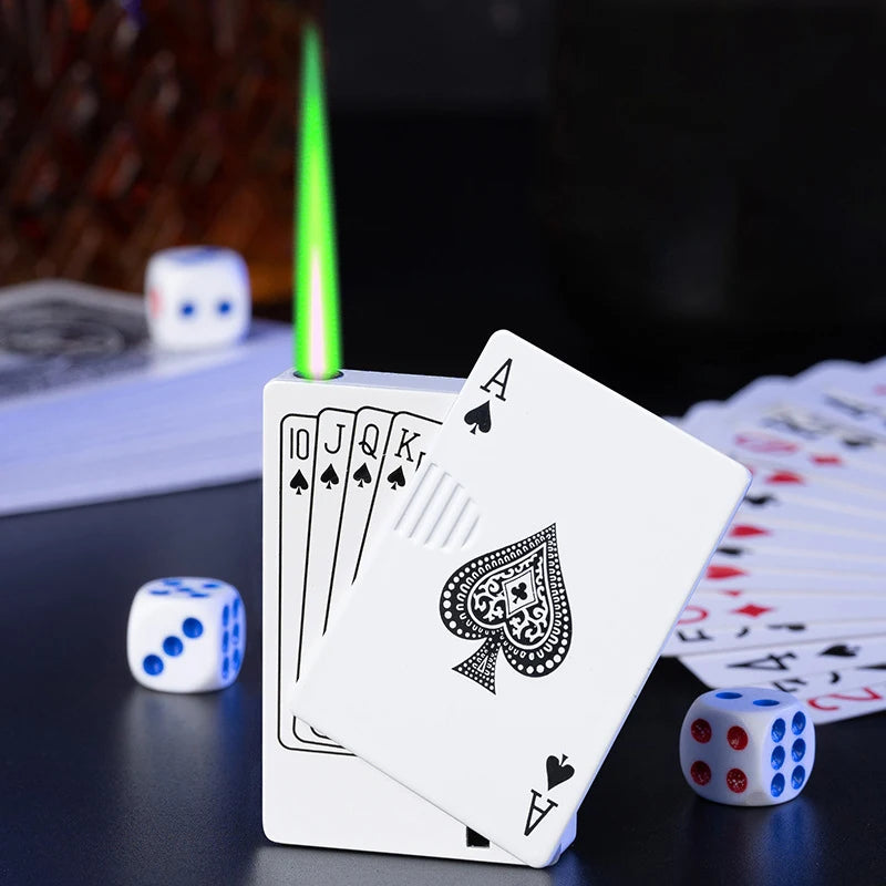 Creative Playing Cards Ace of Spades Lighter Windproof Poker Design Refillable Butane Lighter Fun Toy for Smoking Accessories