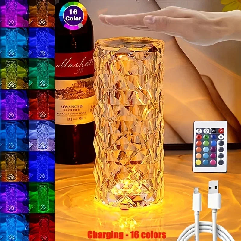 Crystal Rose Lamp 16 Colors RGB Night Light Touch Lamp USB Romantic LED Rose Table Lamps For Bedroom Party Dinner Decor Light