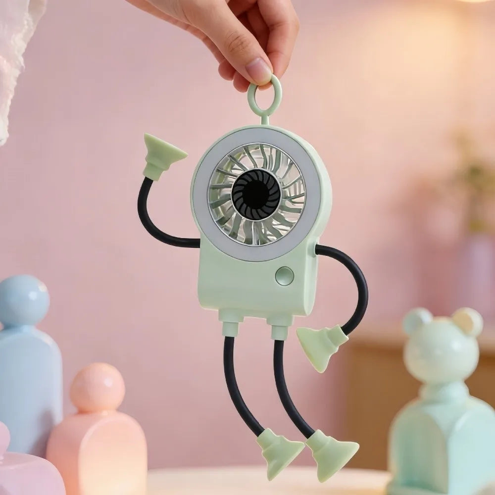 USB Rechargeable Robot Suction Cup Fan Quiet Operation Digital Display Portable USB Fan 5 Speed Adjustable Flexible Bendable