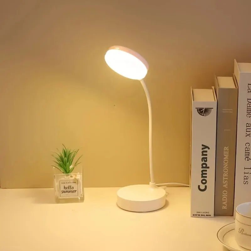 1pc 10 LED Desk Lamp With USB Charging Port, 3 Dimming Levels, Touch Control, White