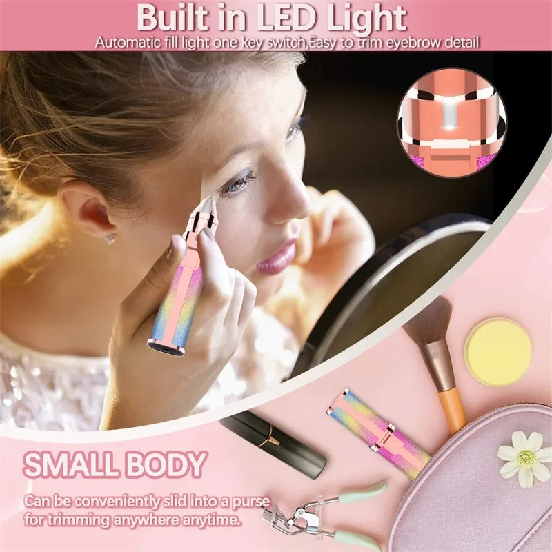 3 In1 Electric Eyebrow Trimmer Painless Eye Brow Mini Shaver Razors Portable Facial Hair Remover Women Built-in LED Light