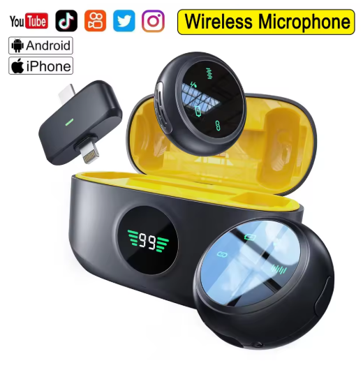2in1 Wireless Lavalier Lapel Microphone for iPhone iPad Android With Charging Case Phone Mini Mic for Live Broadcast Video Vlog